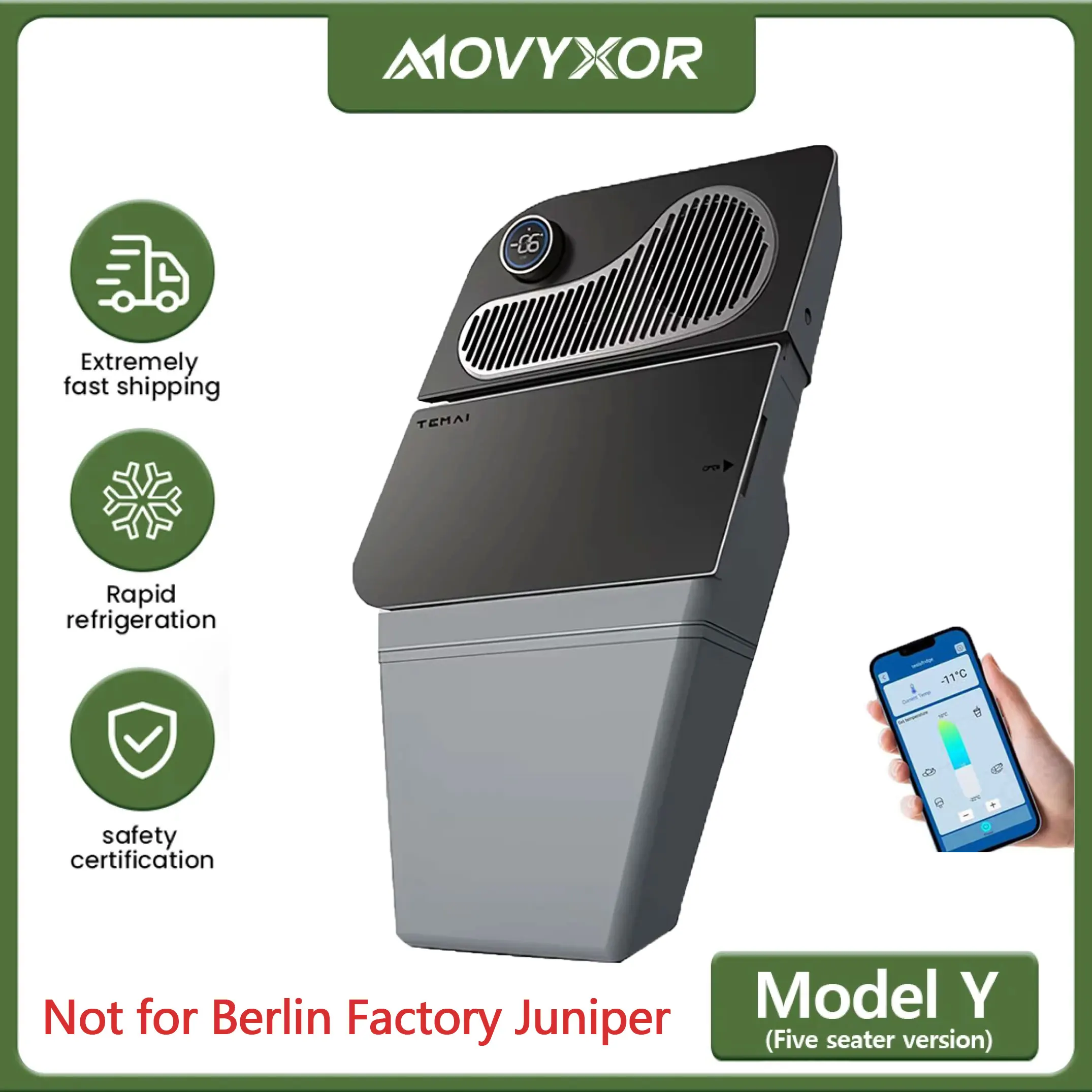 For Tesla Model Y 2021-2026 16L 12V Compressor Fridge Portable Bluetooth APP Control 5-Seat Only Not for Berlin Factory Juniper