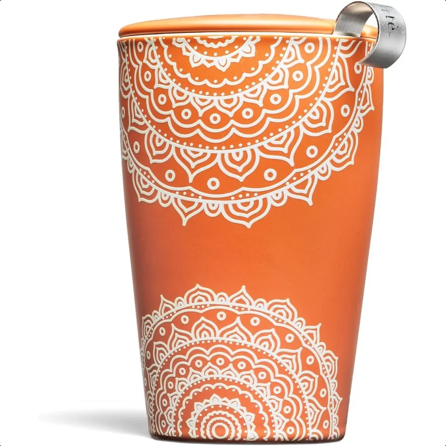 

Chakra DoubleWalled Ceramic Kati Cup with Removable Stainl Steel Infuser Basket and Lid Steeps 12 oz Loose Leaf Tea Lid and Cup