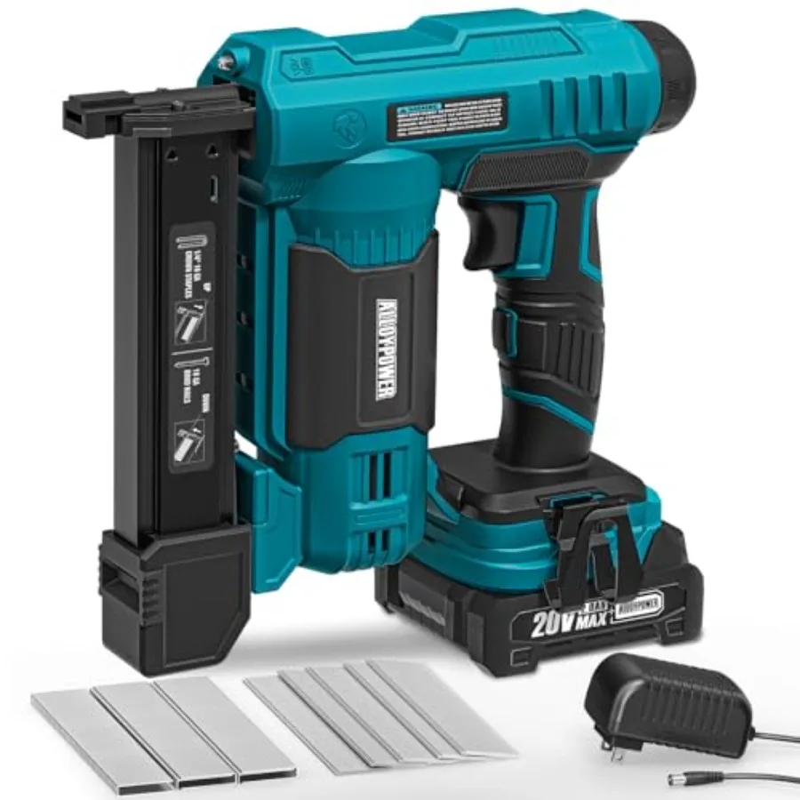 Home Improvement Woodworking: Alloy Power 2-in-1 Cordless Brad Nailer/Electric Stapler Aluminum Body Black/Gray 2.0Ah Battery I