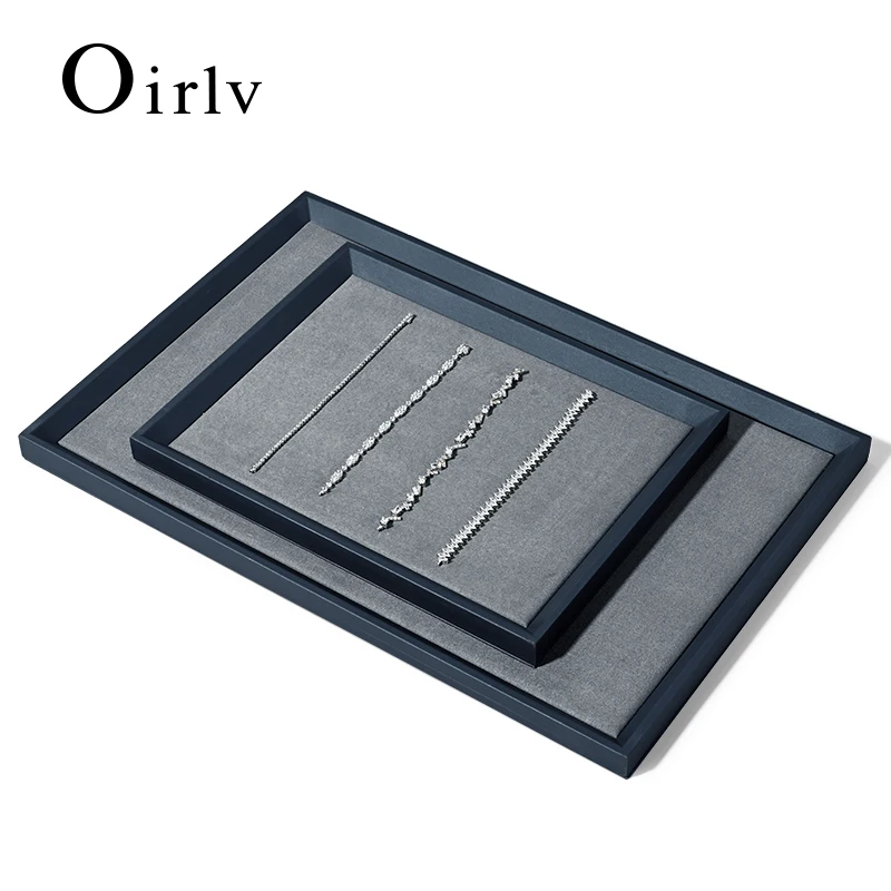 Oirlv Leather Display Tray Stackable Blue Jewelry Tray Display Ring Earring Watch Necklace Bracelet 3 Sizes Blue Jewelry Trays