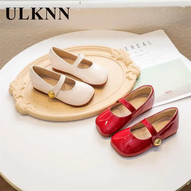 

Girl Mary Jane Single Shoes Princess Red Flats Primary School Fashionable White Leather Shoes Children's Bean Shoes