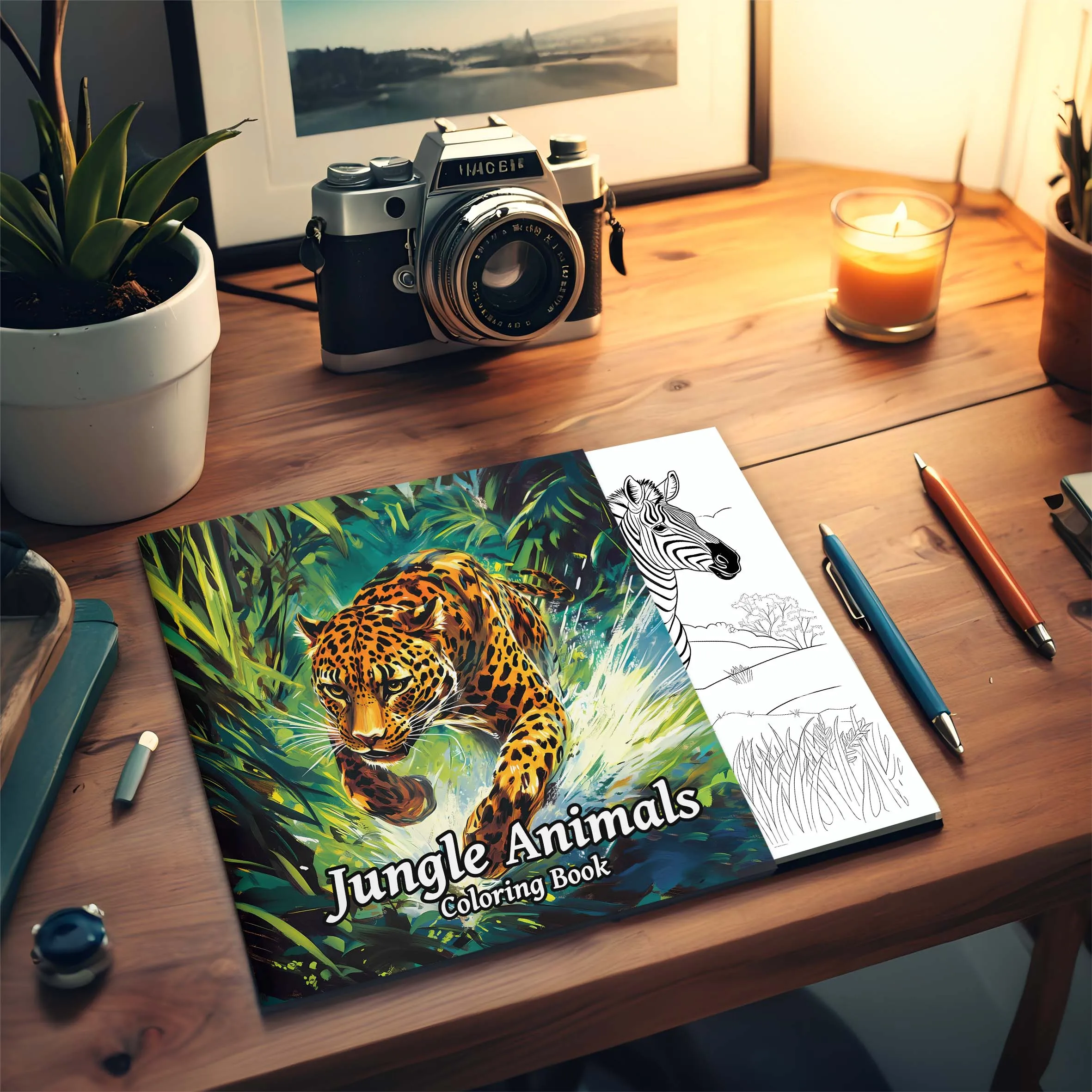 Jungle Animals Coloring Book Teenagers Colouring Book, 24 Different Patterns, Stress Relief, Birthday Gift Adults Picture Books image 5