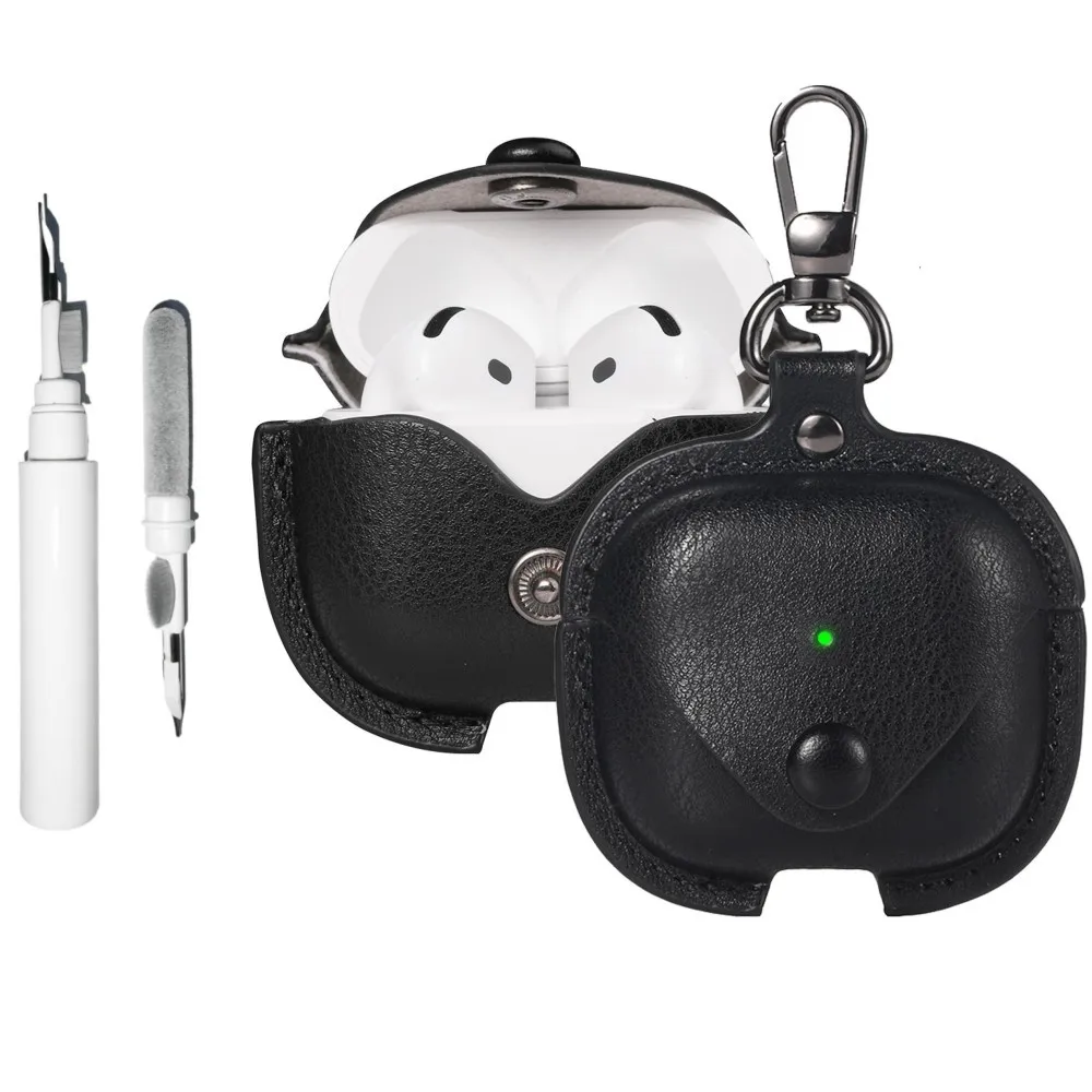 2025 AirPods 4용 가죽 케이스(키체인 포함) Apple Airpods Generation 4th용 클리너 펜이 포함된 소프트 충격 방지 보호 커버