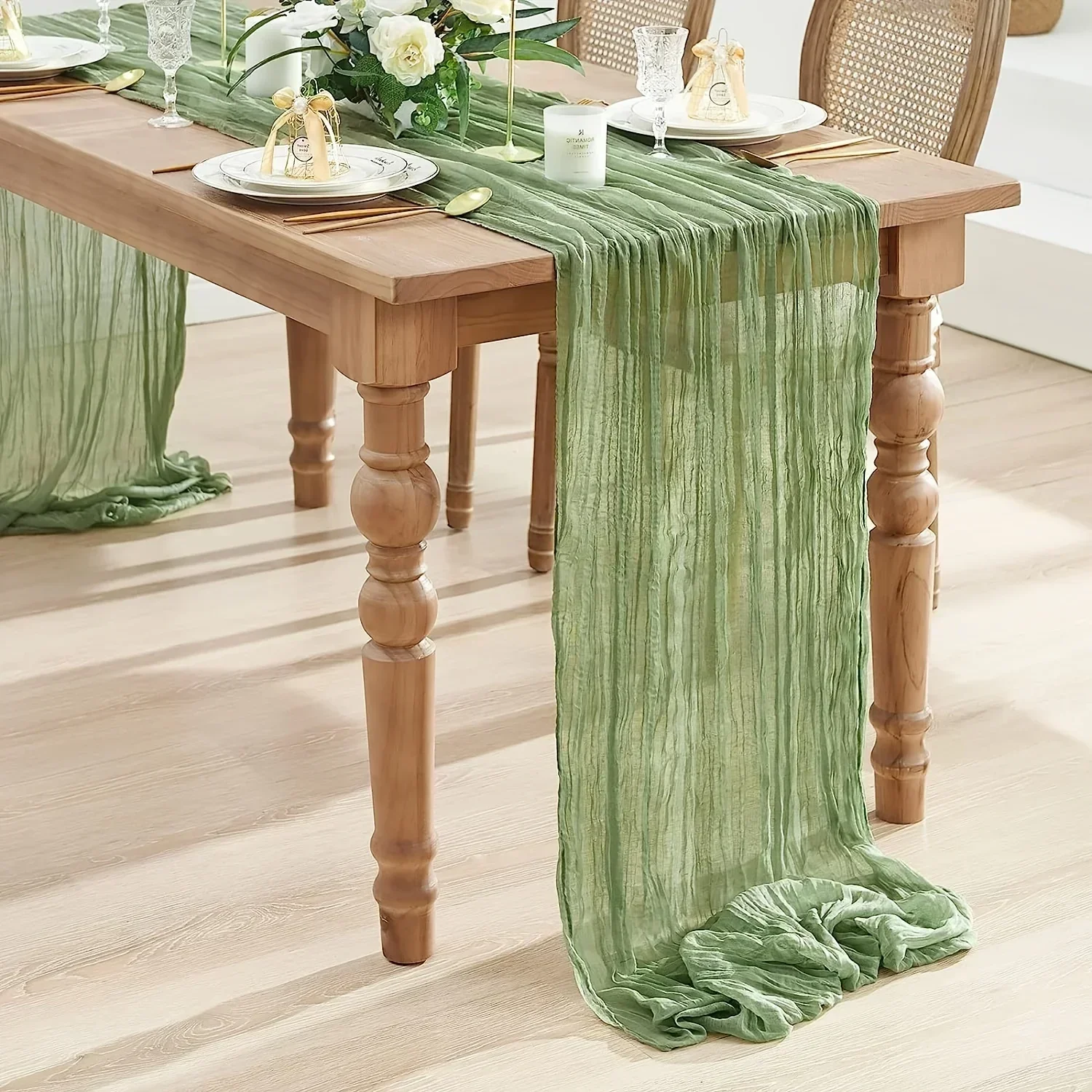 مفرش طاولة من القماش القطني بوهو لحفلات الزفاف/ديكور عيد الأم، غطاء طاولة طعام شاش رومانسي لديكور المنزل وحفلات أعياد الميلاد #5