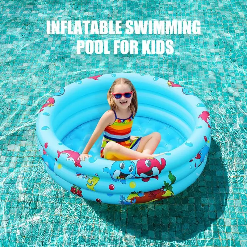 

Blow Up Pool 3 Rings Inflatable Swimming Pool Portable Round Bathtub Outdoor Garden Backyard Summer Water Activity