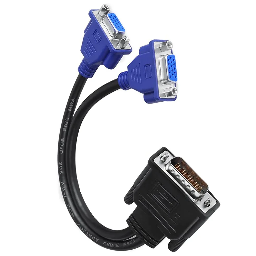 DMS-59 Pin Male to 2 VGA Female Splitter Video Cable Adapter for Computer Video Card 59Pin DVI to Dual VGA 25cm