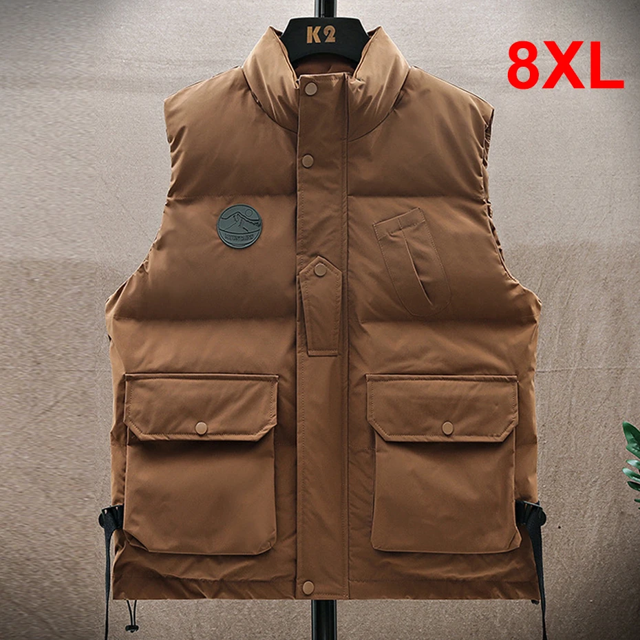 

Winter Vests Men Warm Thick Vest Plus Size 8XL Fashion Casual Solid Color Cargo Vests Sleeveless Jacket Big Size 8XL