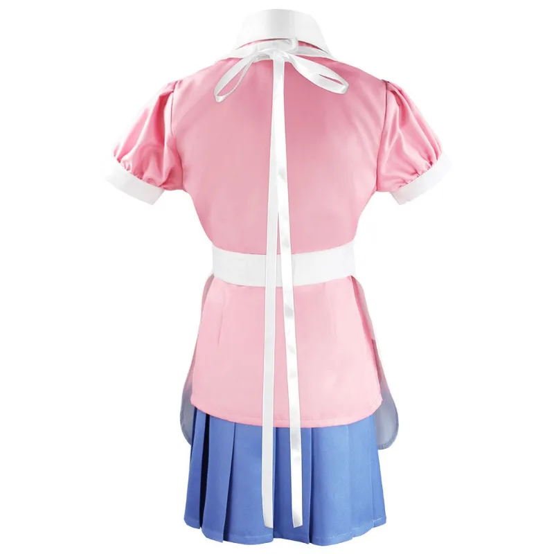 Game Mikan Tsumiki Cosplay Costume Pink Shirt Blue Skirt White Apron Full Set for Women Role Play Outfit Theme Party view 4