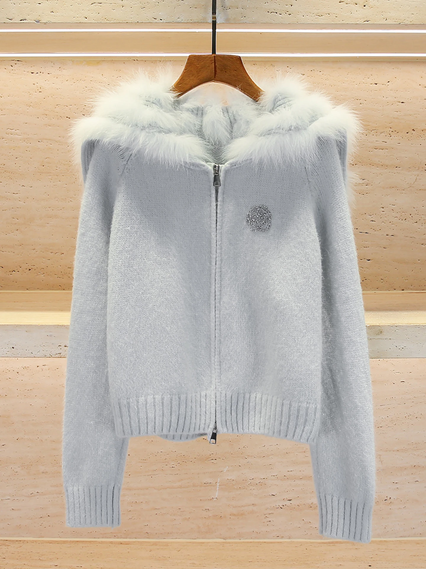 

Высококачественный женский вязаный кардиган, свитер с темно-синим воротником и чайной розой, удобный дышащий длинный све, повседневная одежда