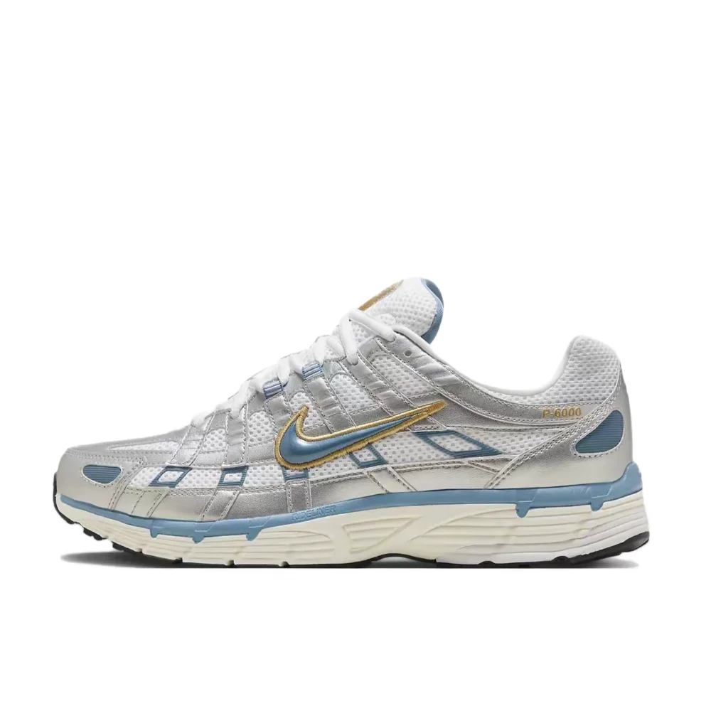 Nike P-6000 Unisex Low-Top Running Shoes – Silver/Blue, Breathable Mesh, Plush Cushioning, Everyday Comfort HJ7246-100