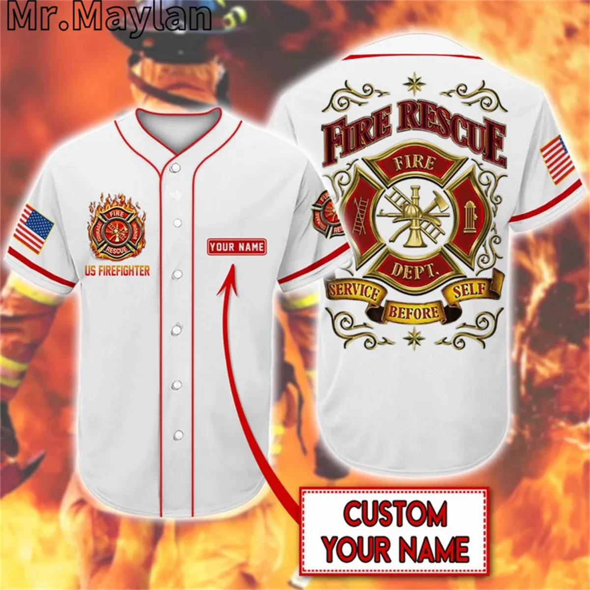 Custom Name Proud to be Firefighter White Baseball Tee Jersey Shirt 3D Print Firefighting Men's Shirt Casual Shirts hip hop Tops