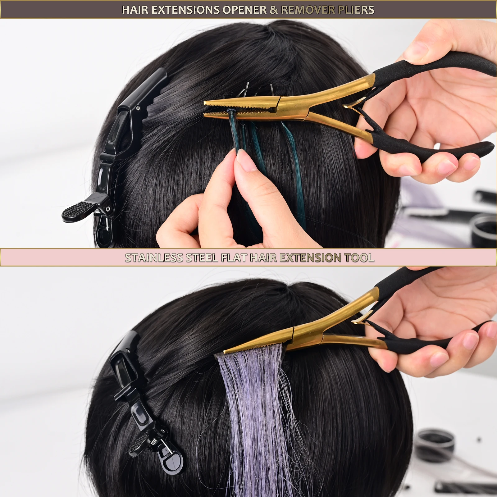 FOSHIO Hair Extension Tools Micro Links Beading Closer Sealing Clamp Stainless Steel Pliers Tape Sticker Removal Plastic Scraper