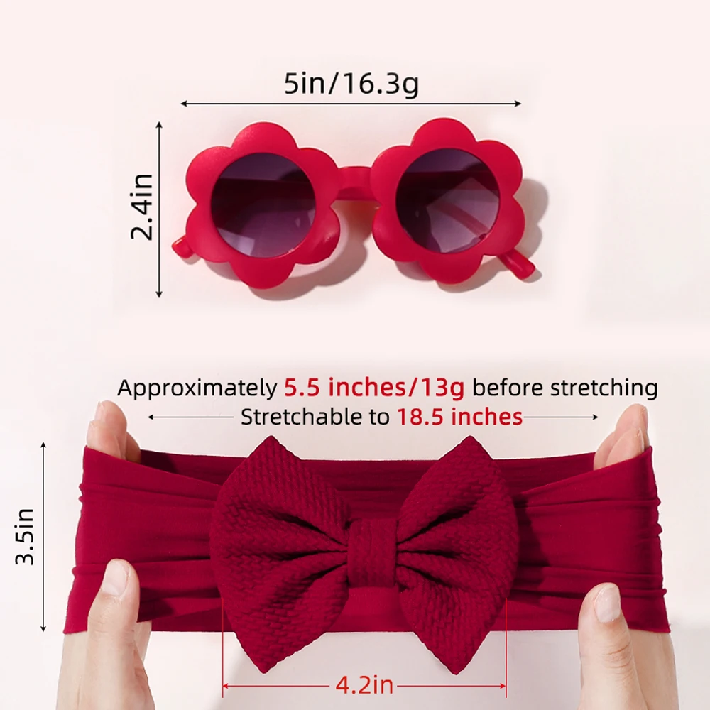 2 Pcs/Set New Children Solid Color Cotton Bowknot Wide Hairband Round Sunglasses Set Baby Girls Sunglasses Kids Hair Accessories