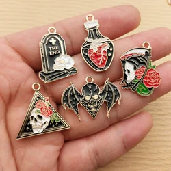 10pcs Enamel Halloween Death Ghost Charms Pendants for Jewelry Making Cute Earrings Necklaces DIY Craft Jewelry Gifts