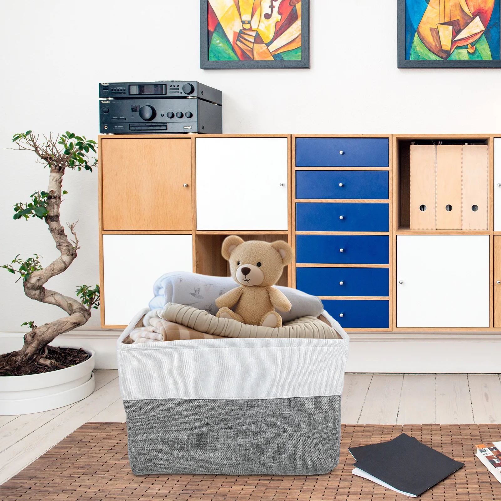 

Folding Clothes Organizer Bin Large Capacity Cotton Storage Bins for Home Kitchen Bathroom Bedroom Use Cloth Storage Bin