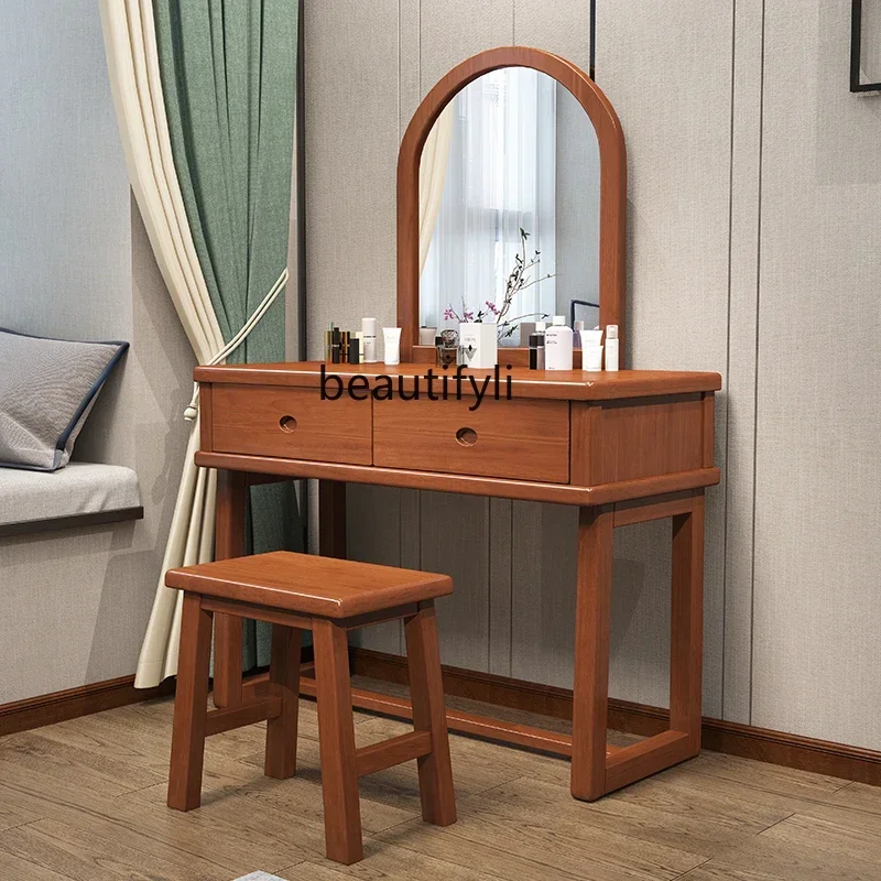 

LD25Solid Wood Dresser Simple Bedroom Mini Apartment Dresser Modern Multifunctional Table with Mirror
