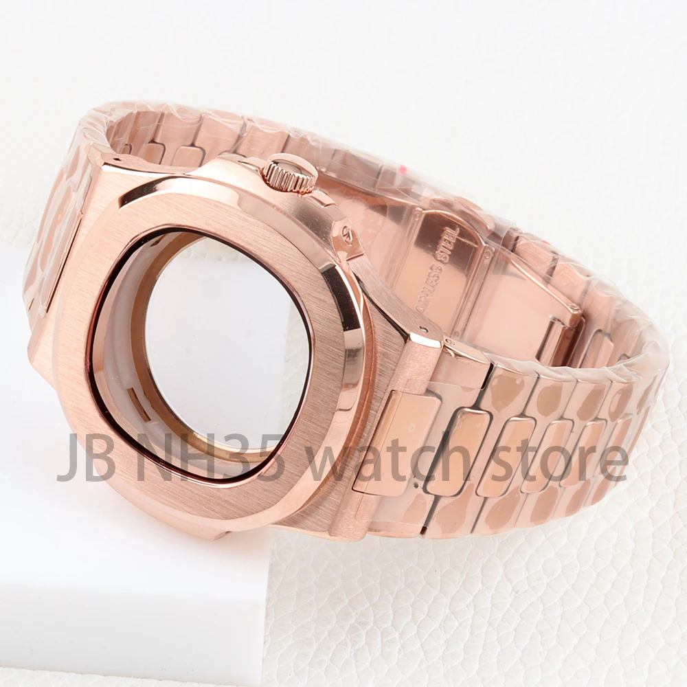 

Rose Gold/Black 40mm Square Watch Case For Modified Nautilus Seiko Nh35 Nh36 nh38 Movement Waterproof 316 Steel Watch Accessory