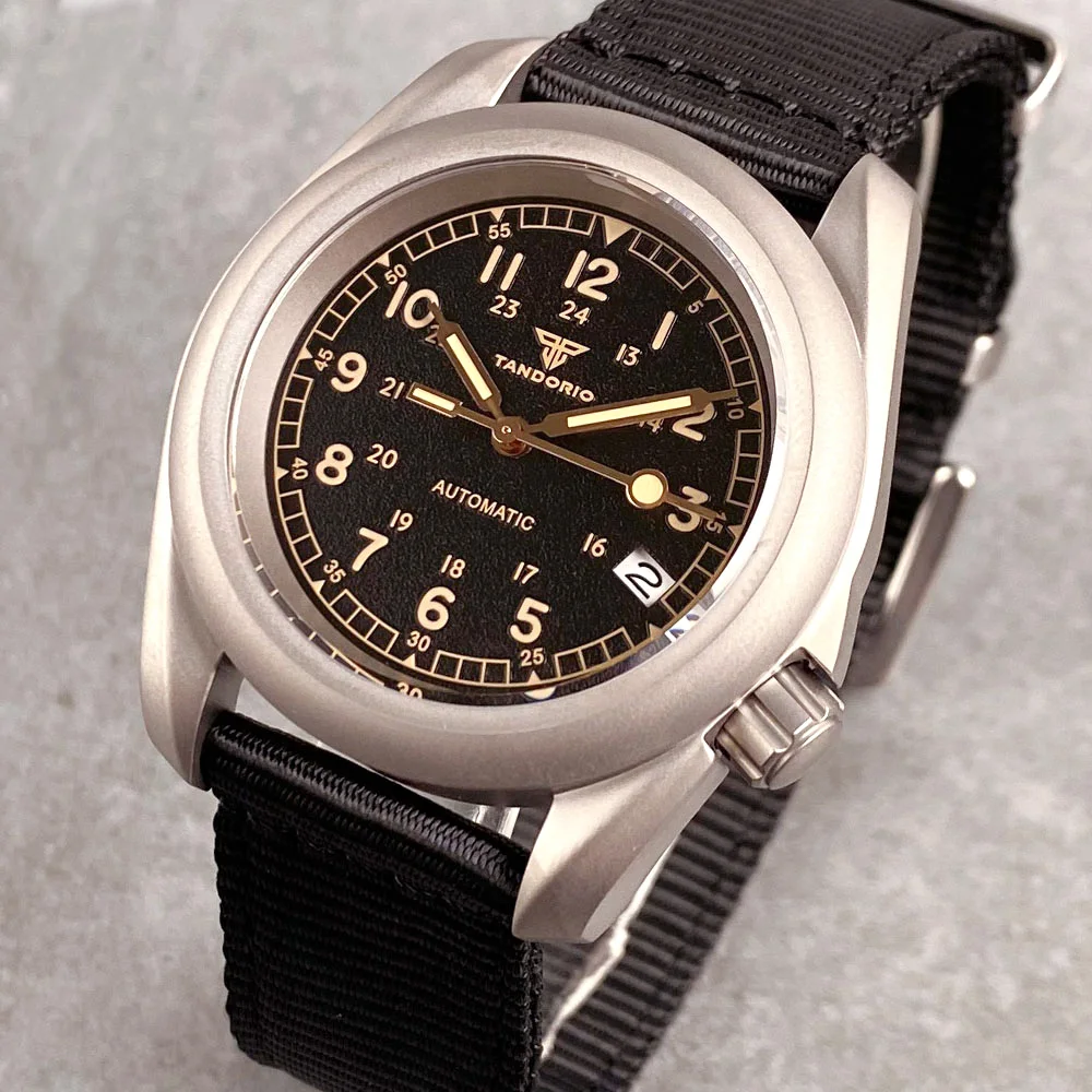 

Tandorio New 40mm Titanium Sandblast Retro Field Sapphire Crystal Glass NH35 NH36 Automatic Mechanical Military Watches for Men