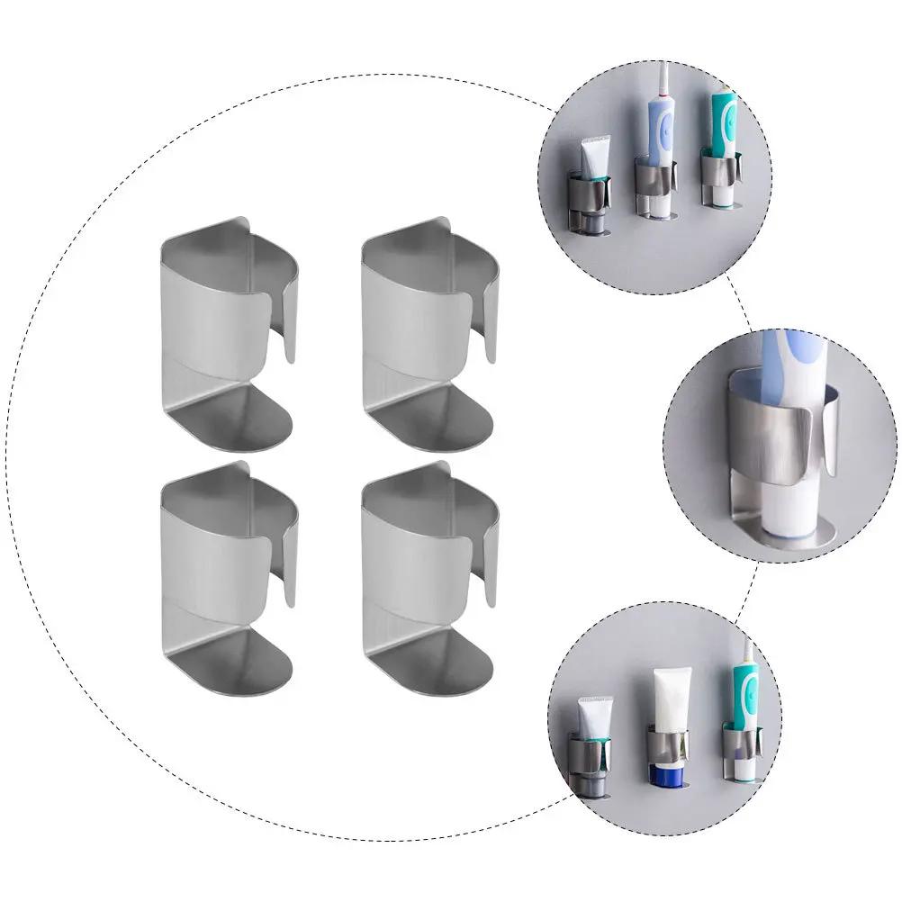 

4pcs Electric Holder Wall Mounted Stainless Toothbrush Storage Holder Stainless Steel No Punch Bathroom Storage Rack For Home