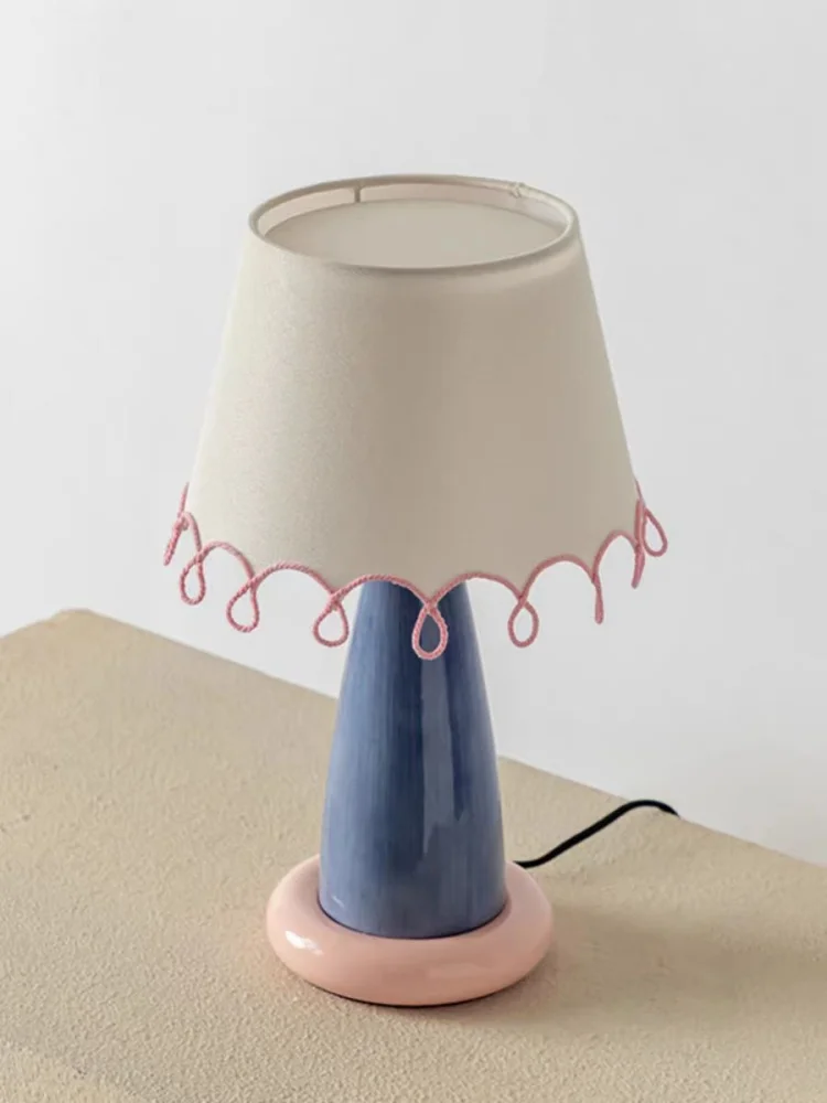 Memphis colored ceramic table lamp Nordic fabric lampshade desk lamp bedroom living room children's room decor design