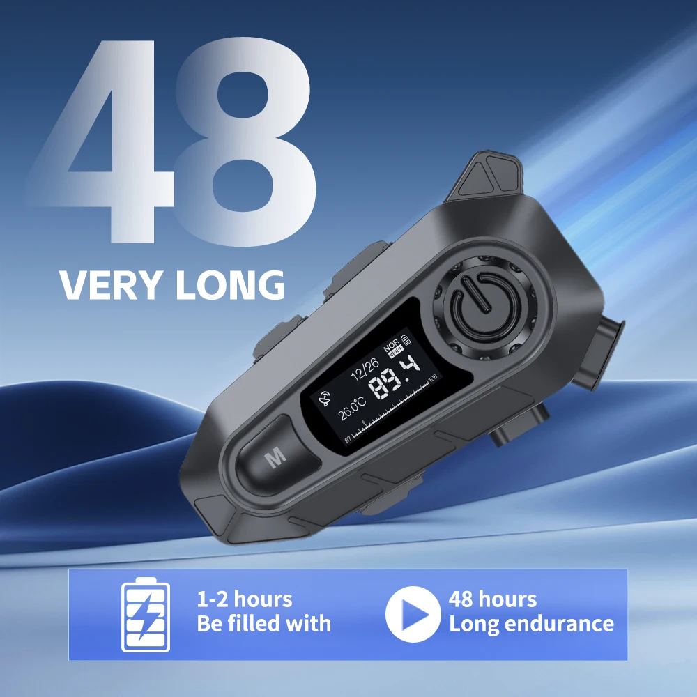 

V5.4 Гарнитура для мотоциклетного шлема Bluetooth Комплект громкой связи ЖК-цифровой дисплей Функция FM-радио IPX6 Водонепроницаемый шумоподавление