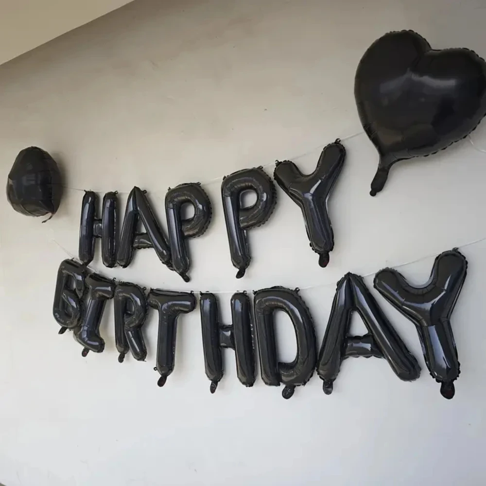 16Pcs Black Happy Birthday Party Balloon Set with Latex And Aluminum Foil Letter Balloons for Birthday Party Decoration view 5