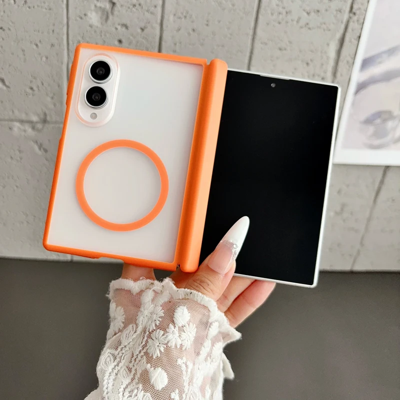 Case for Samsung Galaxy Z Fold 8 Ultra Z Fold8 Wide Double axis Transparent Skin Texture Magnetic Hard Mobile Phone Case Cover