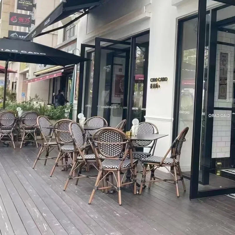 outdoor tables and chairs, courtyard, balcony, cafe, milk tea shop, woven rattan, dining table and chairs, two sets of approval