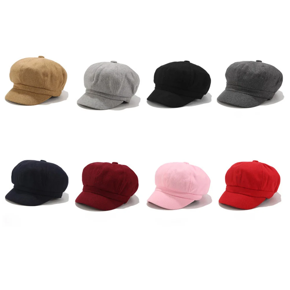 

1Pcs Woolen Beret Khaki Stylish Lightweight Warm Octagonal Autumn Winter Hat for Women Girls Fashion Accessory