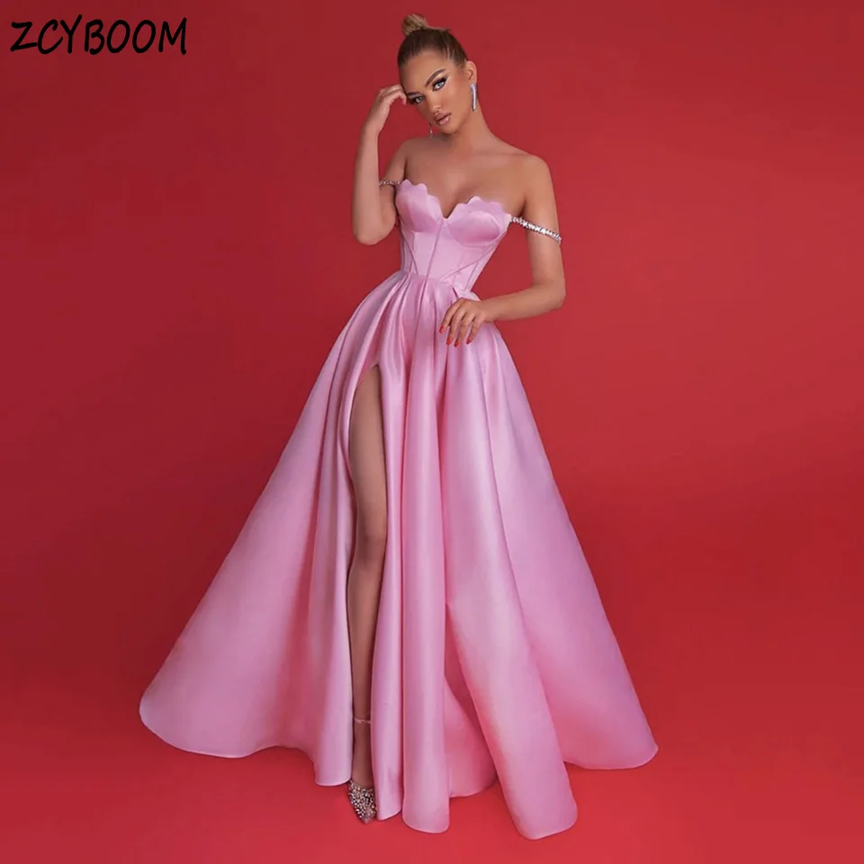 Charming Pink Sweetheart Sequin Off The Shoulder Evening Dress 2024 A-Line Backless Side Slit Floor Length Zipper Prom Dress