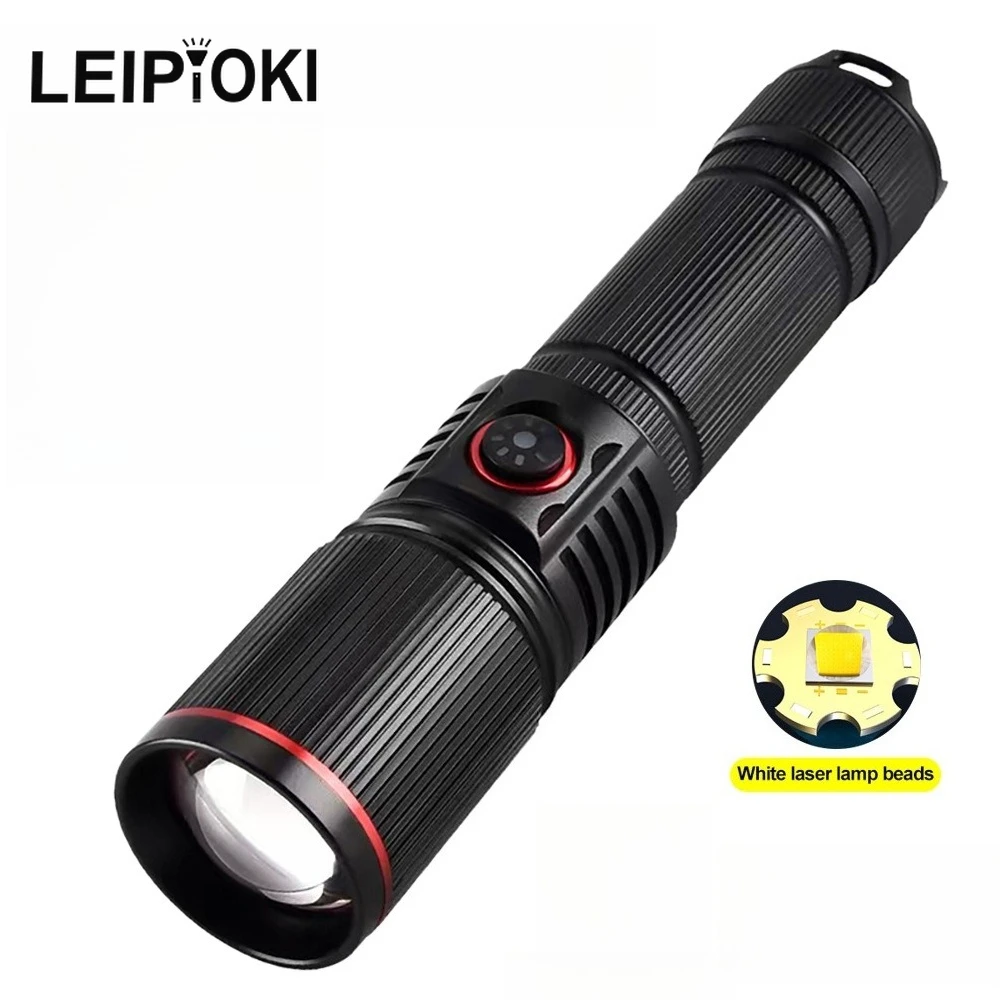 

Super Powerful LED Flashlight USB Charging White Laser Wick Aluminum Alloy Tactical Torch Zoom Self-defense Camping Lantern
