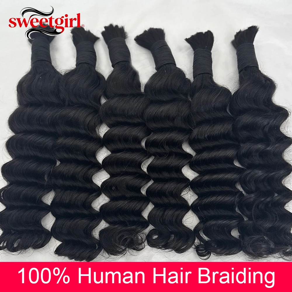 12A Deep Wave Human Hair Bulk For Braiding Boho Braids Cury Human Hair Extensions Natural Color No Weft Human Hair