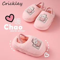 2024 Children Winter Slippers Cartoon Bear Rabbit Boys Girls Slippers Thick Plush Warm Soft Sole Kids Floor Shoes