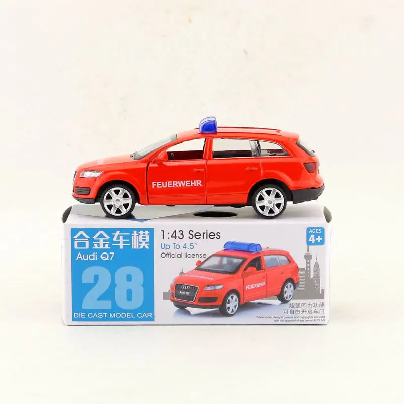 

1/43 Audi Q7 Diecast Metal Toy Model SUV Car Fire Police Pull Back Doors Openable Educational Collection Gift For Kid Match Box