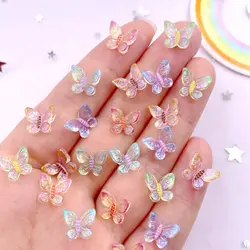 50pcs Resin Clear Candy Color Glitter Butterfly Nails Art Flat back Rhinestones Appliques DIY Scrapbook Decor Crafts Accessories