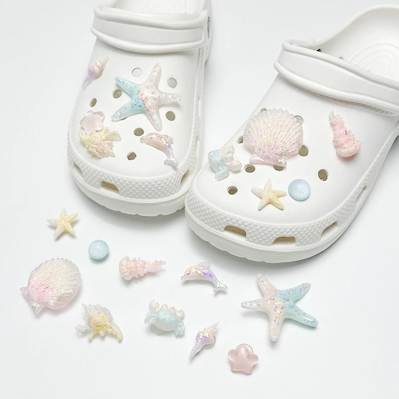 Starfish Shell Marine Series DIY Shoe Charms For Clogs Bubble Slides Sandals Removable Shoe Decorations Accessories Girls Gift