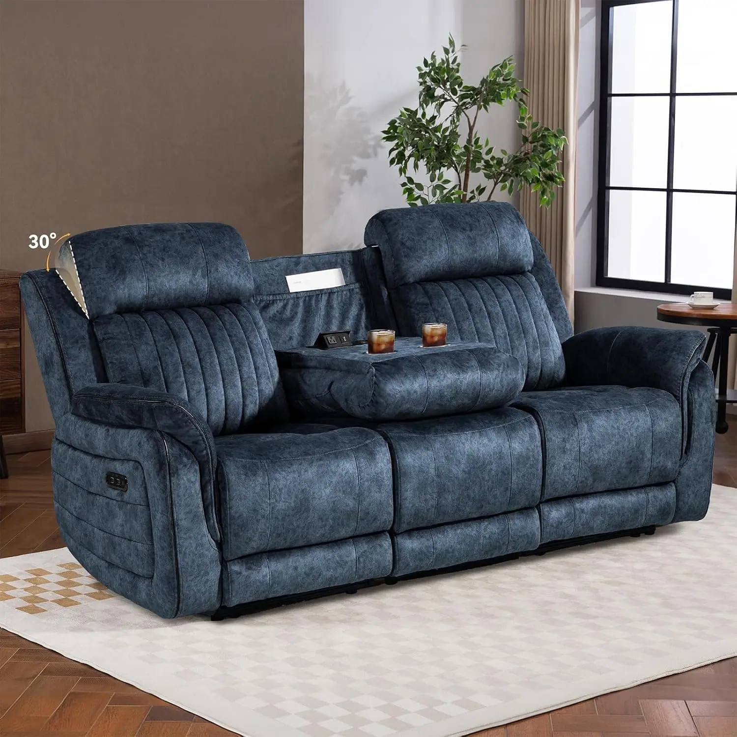 Zero Gravity Power Recliner Sofa Couch – Electric Reclining Sofa with Drop Down Table & Wireless Charging, 3 Seater, Customized