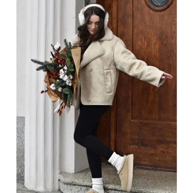 Luxury Women's Clothing Trendy Wool Lapel Coat Autumn Winter Lambswool Jacket Warm Versatile Brand Korean Casual Streetwear