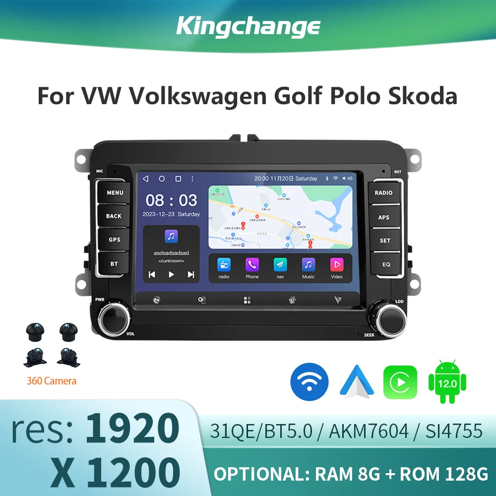 

Автомагнитола Kingchange, 7 дюймов, Android 12,0, GPS, Wi-Fi, DSP, Carplay, для VW/Volkswagen, Skoda Octavia, Golf 5, 6, Touran, Passat B6, Polo, Jetta