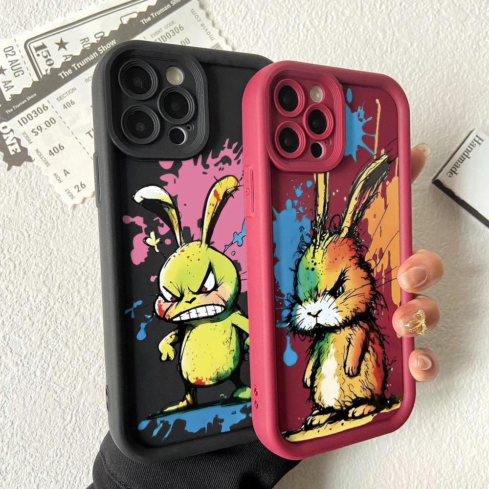 Graffiti Rabbit Phone Case for Xiaomi Mi 14 12T 11 Lite Poco C61 X5 X4 X3 NFC GT M6 M3 F5 F4 Pro 4G 5G Soft Ladder Lens Cover