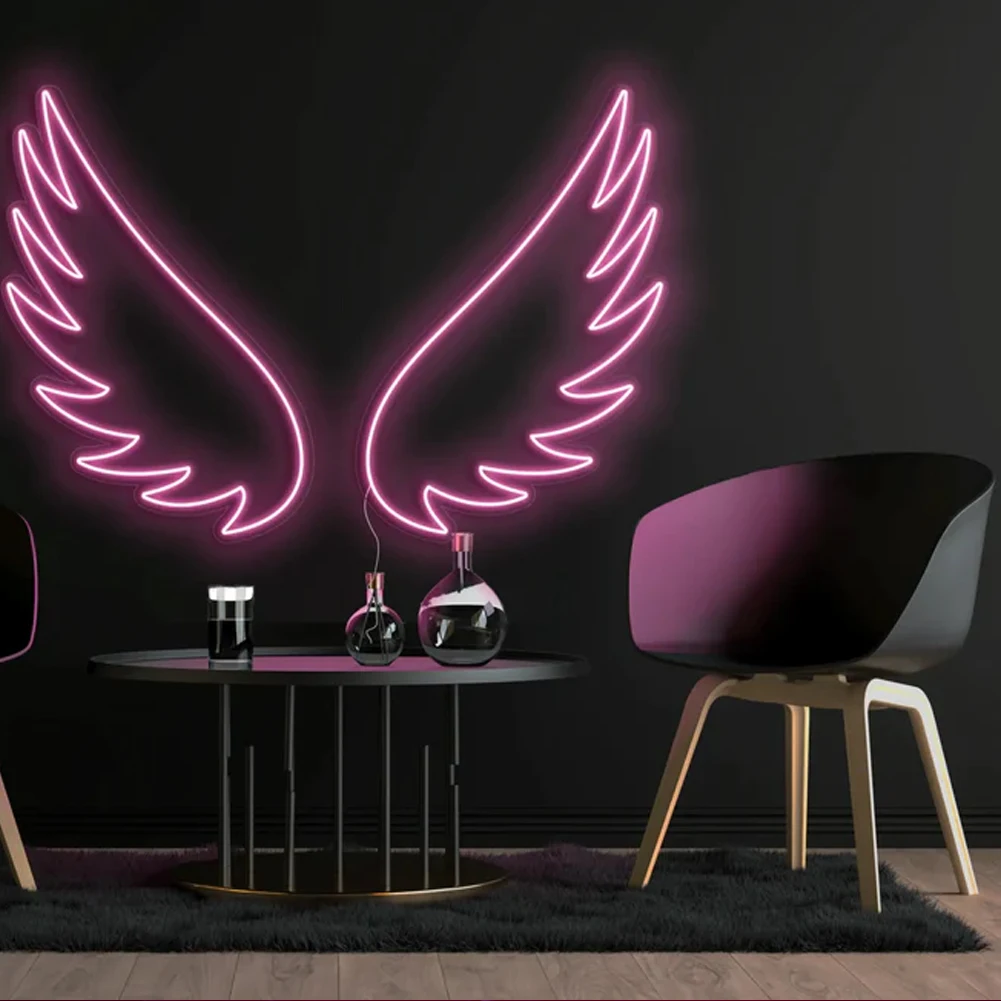 Large Angel Wings DC12V Powered Acrylic Neon Signs 19.7” Height, Led Signs Wall Decor for Girl Bedroom, Kids Room, Wedding Décor