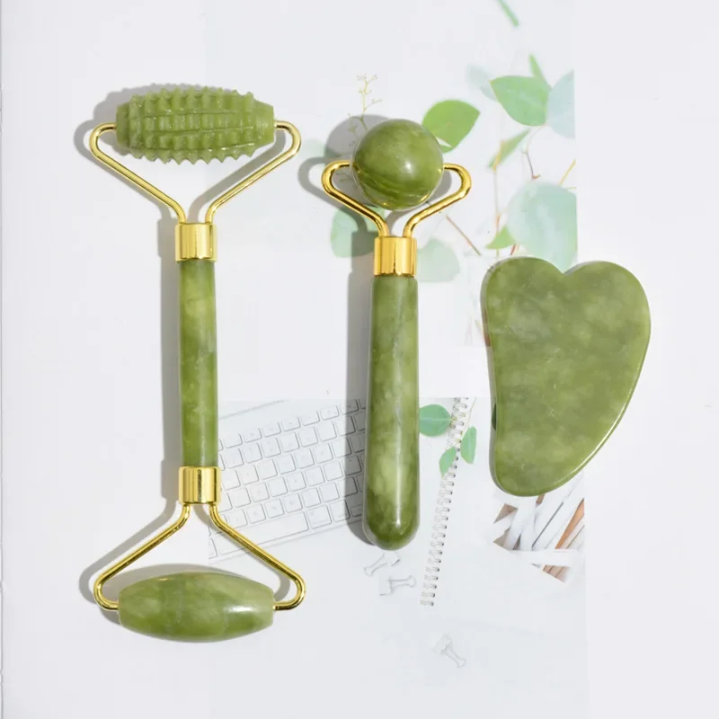 Natural Jade Roller Massager for Face Body Back Foot Massage Roller Facial Liftting Anti-wrinkle Double-end Gua Sha Jade Stone