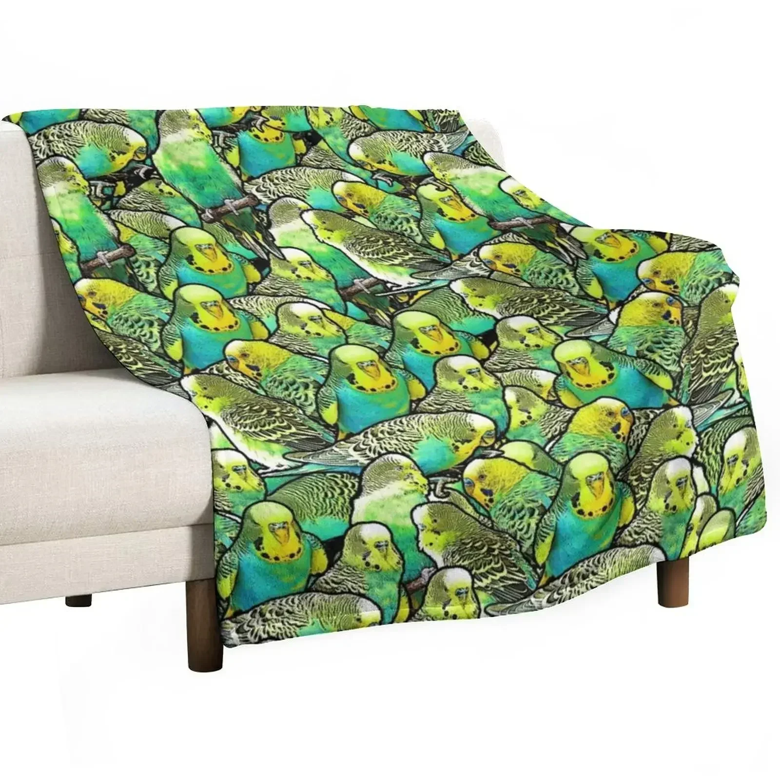 Budgie Pattern Throw Blanket Flannel Fabric Picnic Blankets