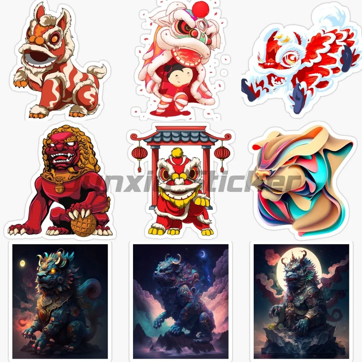 Creative Art Chinese New Year Lion Dance Sticker Car Bumper Window Laptop Wall Rooms Truck Van Bicycle Fridge Decoration Decals