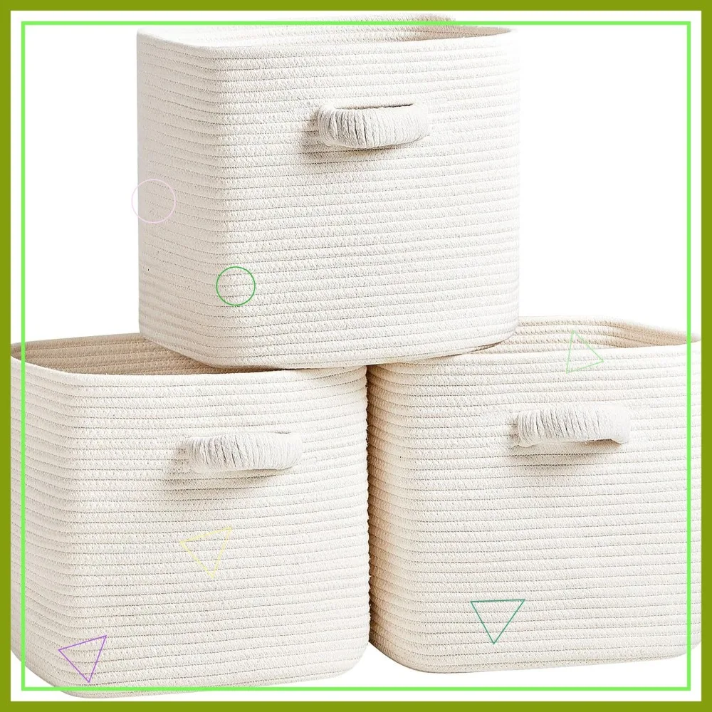 

3-Pack 11-Inch Square Woven Storage Baskets for Closet, Toy Organization - White