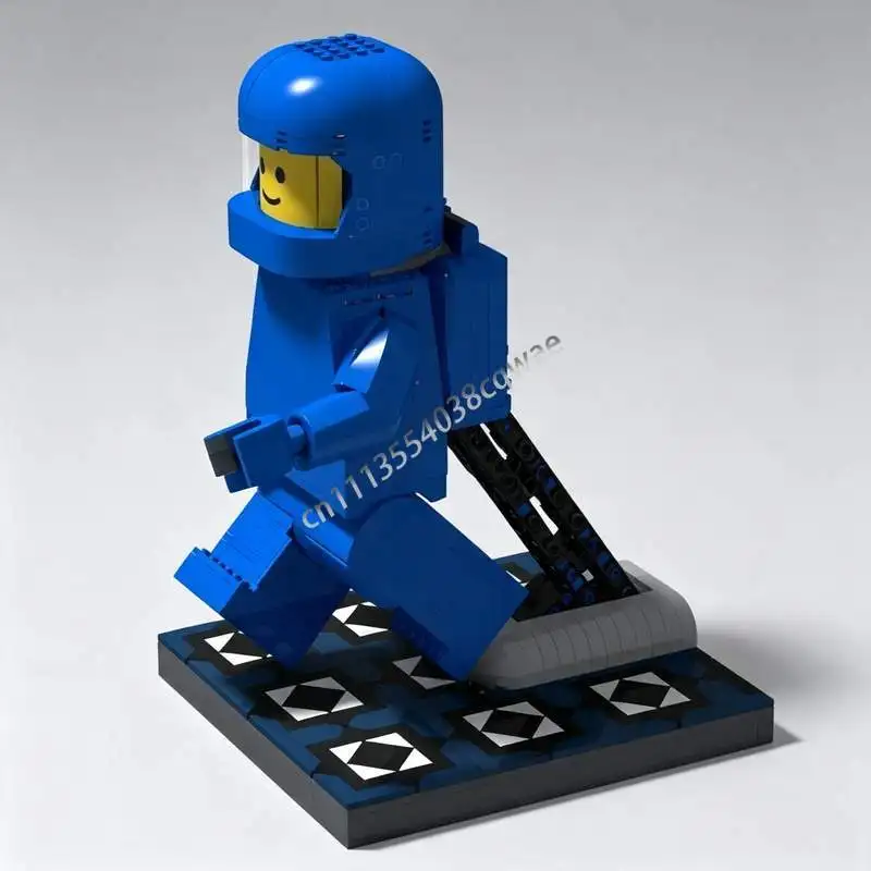 1264PCS Blue Astronaut Walking Motion MOC Model Custom Puzzle DIY Assembly Creative Space Figure Building Blocks Educational Toy