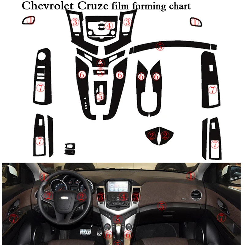 For Chevrolet Cruze Interior Central Control Panel Door Handle 3D/5D Carbon Fiber Stickers Decals Car styling Accessorie