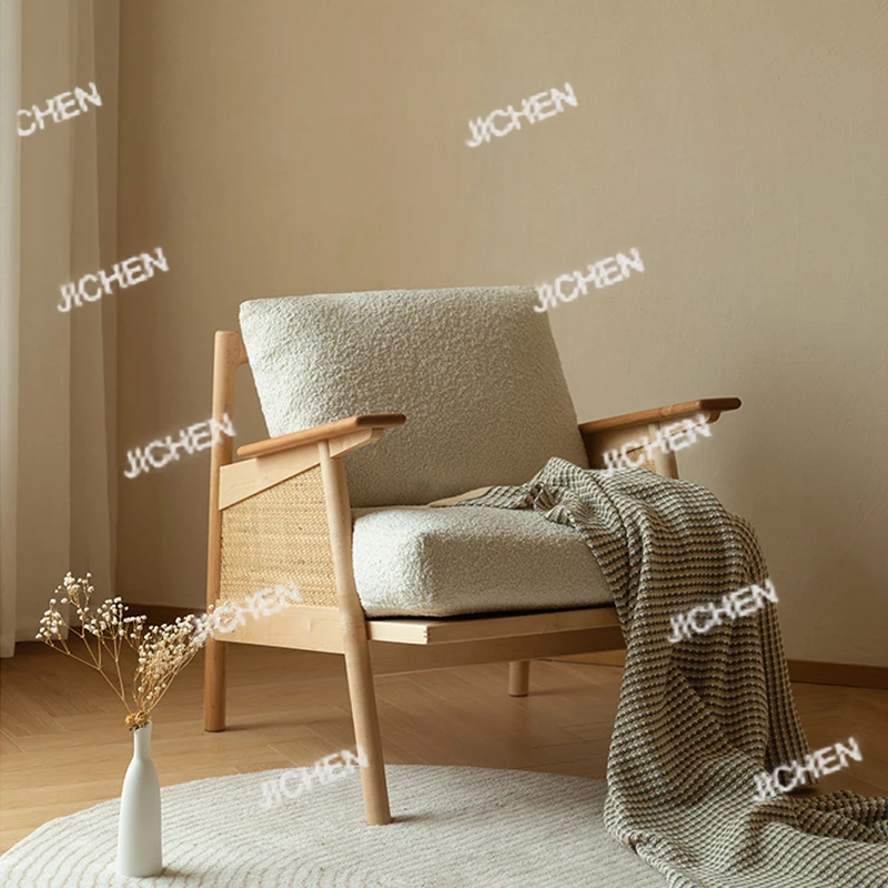 

Кресло-софа из ротанга с подлокотниками из массива дерева для балкона, домашнее кресло с откидной спинкой для отдыха, B&B