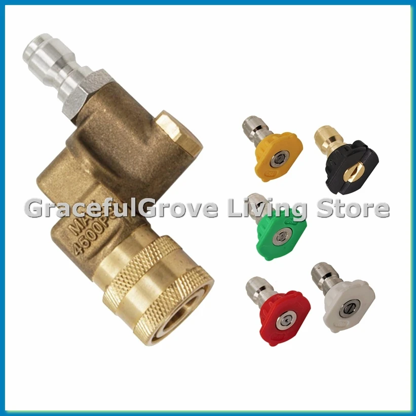 

Поворотная муфта быстрого подключения 1/4 дюйма, регулируемый адаптер с 5 насадками, медное соединение для автомойки высокого давления-ABFB