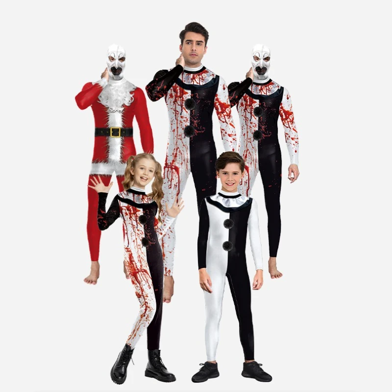 

Страшный клоун на Хэллоуин, костюм для косплея ужасов, карнавальный комбинезон для вечеринки, боди зентай, фильм ужасов, клоун, косплей